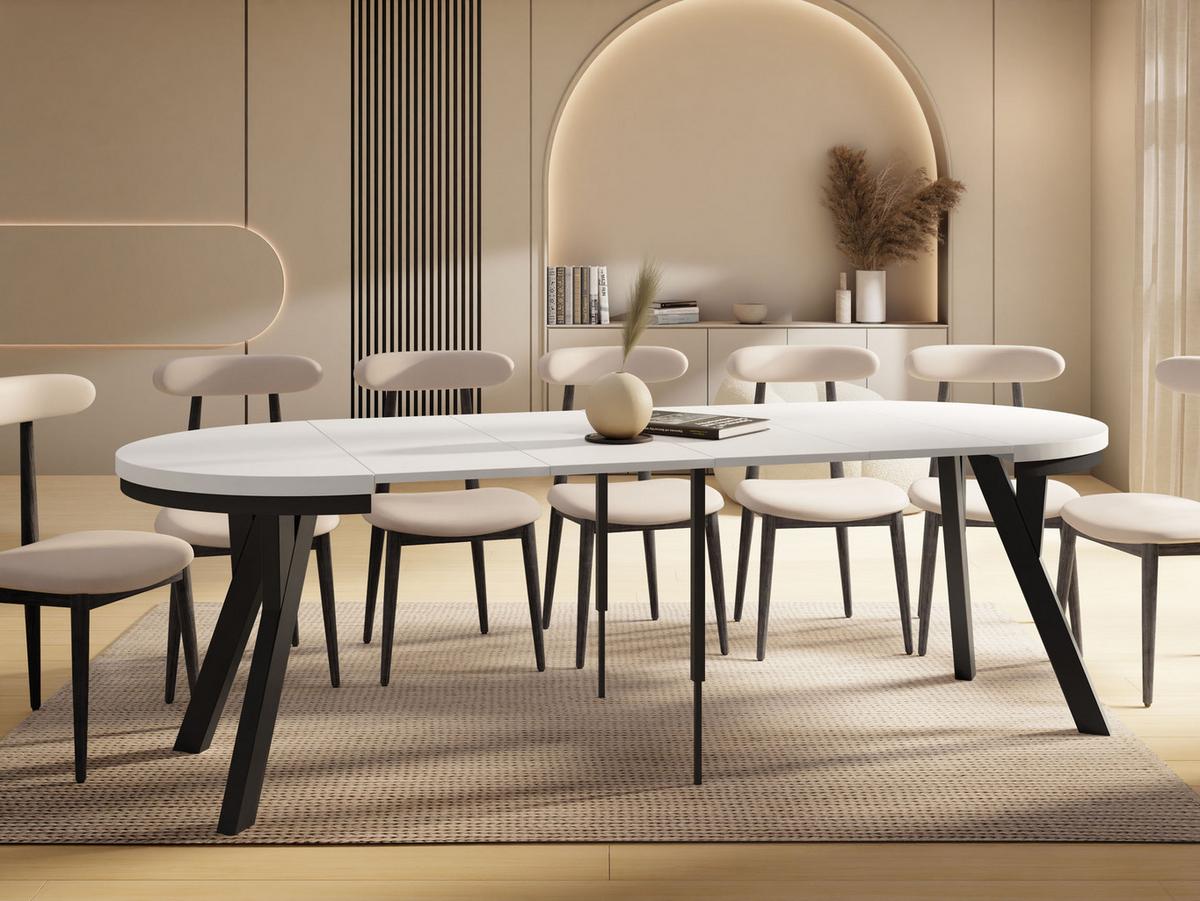 ESSTISCH Vero Neo rund ausziehbar verlängerbar, Weiss 100-300/100/77 cm - Schwarz/Weiß, Holz/Holzwerkstoff (100/300/77cm) - WFL GROUP