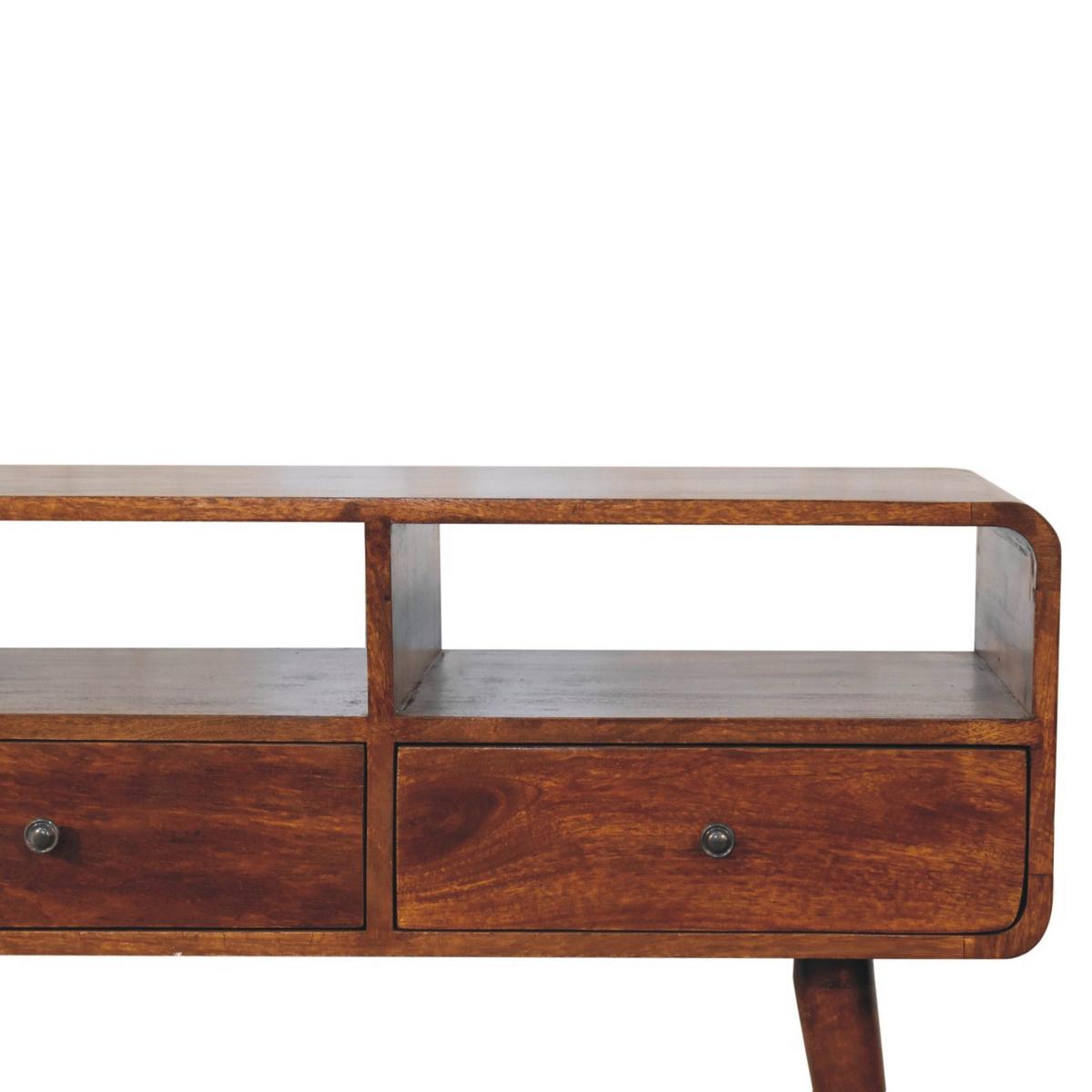 KONSOLE Dreifach Geschwungen Kastanie, 3 Schubladen und 3 Offene Fächer, Dunkelbraun - Dunkelbraun/Messingfarben, Holz/Metall (40/130/95cm) - Artisan Furniture