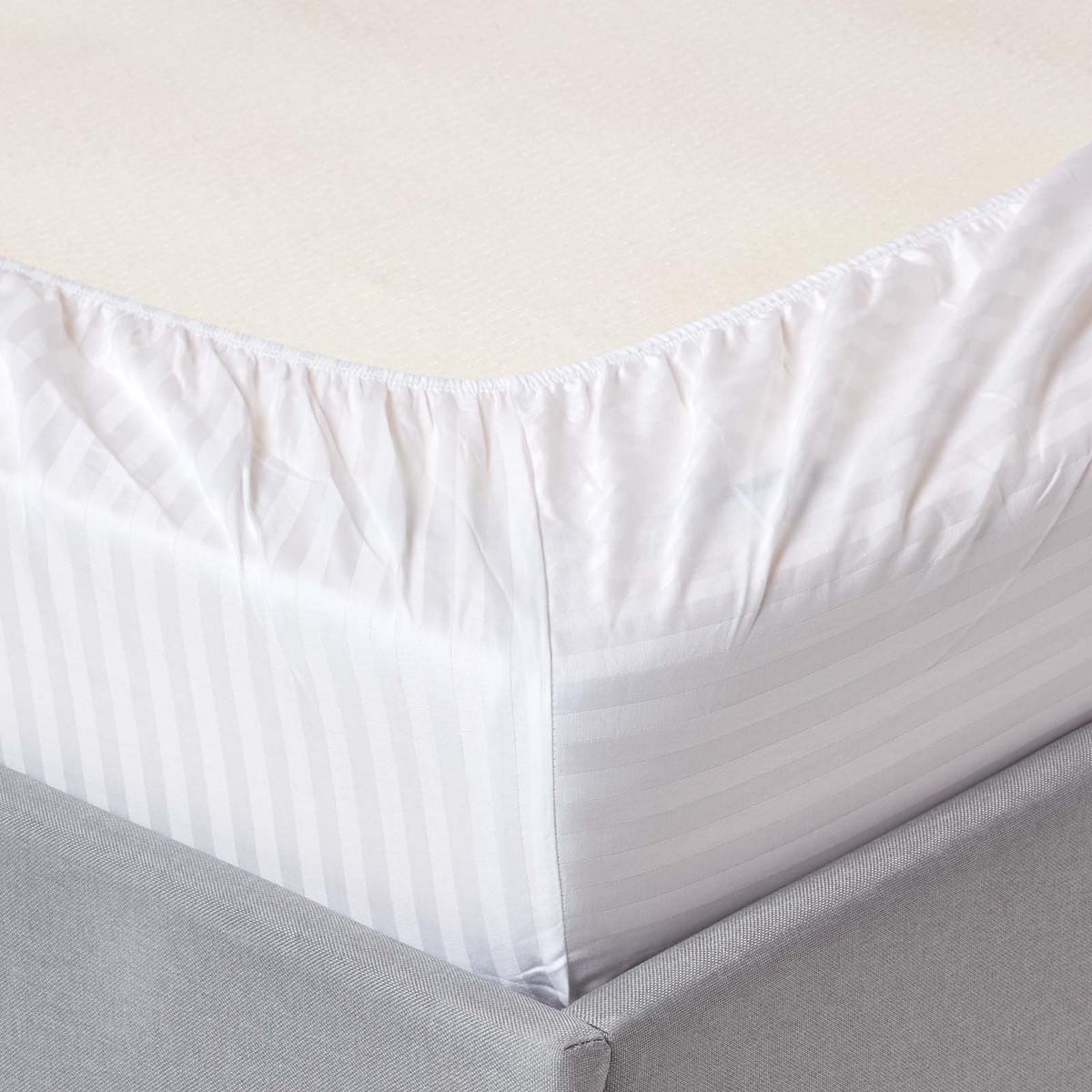 SPANNBETTLAKEN Damast gestreift, 100% Ägyptische Baumwolle - Weiß, Textil (140/190cm) - Homescapes