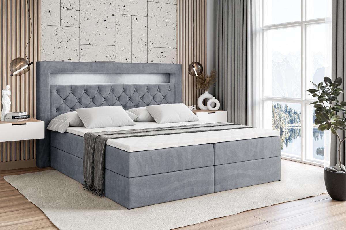 BOXBETT LED mit H3-Matratze und Lattenrost - NOEL GOLD - 140x200 Grau - Grau, Holzwerkstoff (140/200cm) - ALTDECOR