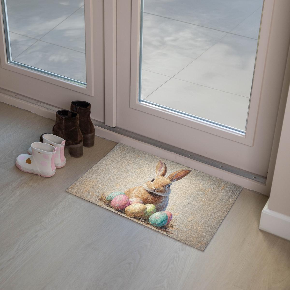 FUSSMATTE Osterhase - Pastell - Eier Schmutzmatte 60x40 cm - Beige/Multicolor, Kunststoff (40/60cm) - MuchoWow