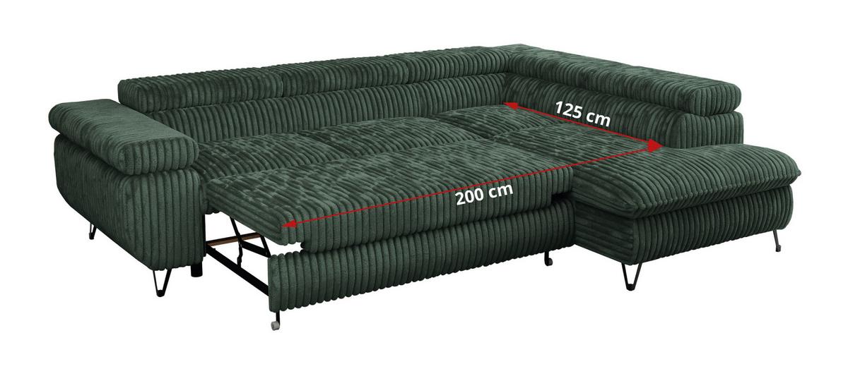 ECKSOFA PEDRO L Grün Cord - Links Seite - Schwarz/Grün, Textil/Metall (208/273cm) - MKS