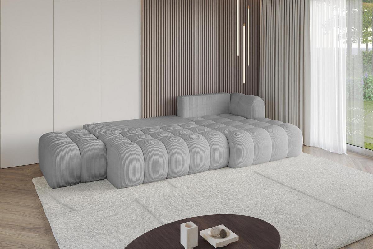 ECKSOFA mit Schlaffunktion Ottomane RECHTS OLEA-L2 321x164x75 Grau Cord - Chromfarben/Schwarz, Holzwerkstoff/Kunststoff (164/321cm) - ALTDECOR