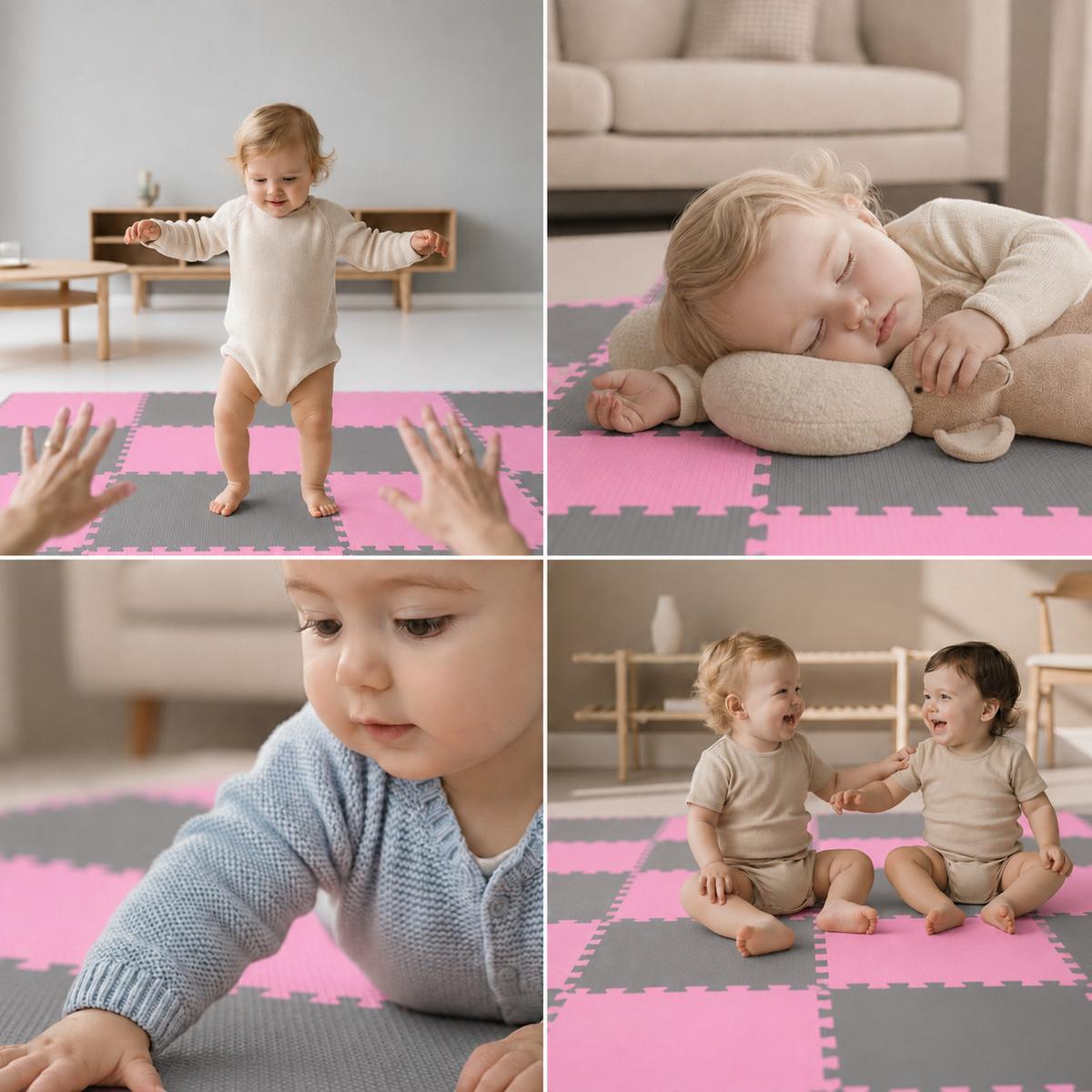 SPIELMATTE ab Null - 180/90/1 cm Puzzlematte Pink - Multicolor, Kunststoff (30/30cm) - Littletom