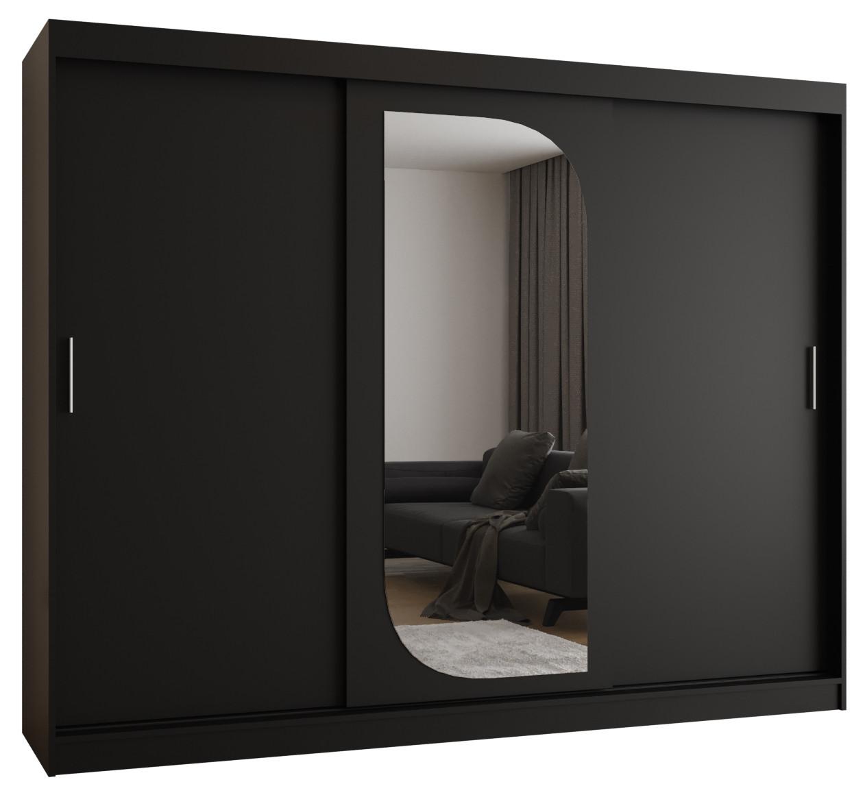 SCHIEBETÜRENSCHRANK mit Spiegel LUCY 200/250/62 3-türig - Silberfarben/Schwarz, Holz (250/200/62cm) - MÖBEL KRYSPOL