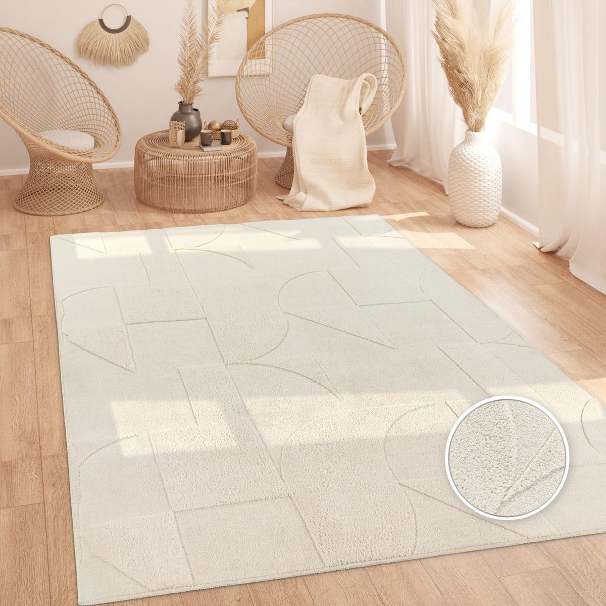 KURZFLORTEPPICH, mit Struktur, aus Polyester, Florhöhe 12 mm, Creme, 120 x 160 cm - Beige, Textil (160/120cm) - KADIMA DESIGN