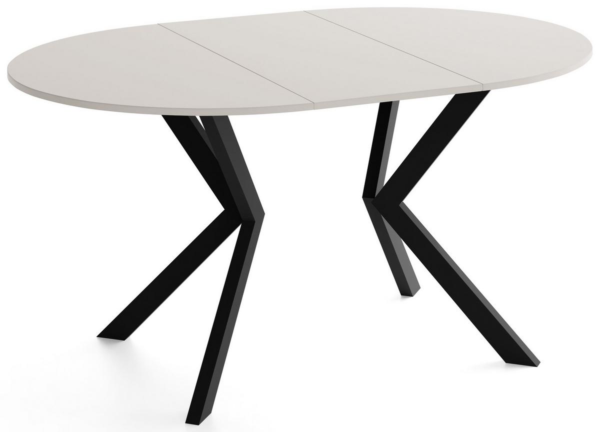 ESSTISCH Valio rund oval ausziehbar verlängerbar mit schwarzen Metallbeinen, Kaschmir 100-140/100/76 cm - Kaschmir/Beige, Holzwerkstoff/Metall (100/140/76cm) - WFL GROUP