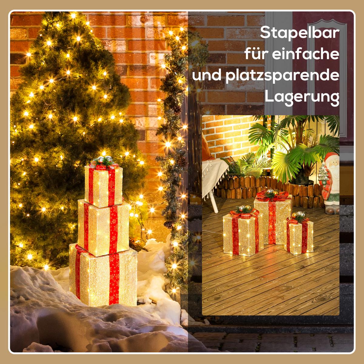 58ER LED Weihnachtsdeko, Weihnachtsbeleuchtung in warmweiß, Stahlrahmen - Goldfarben, Kunststoff/Metall (25.5/35/25.5cm) - Outsunny