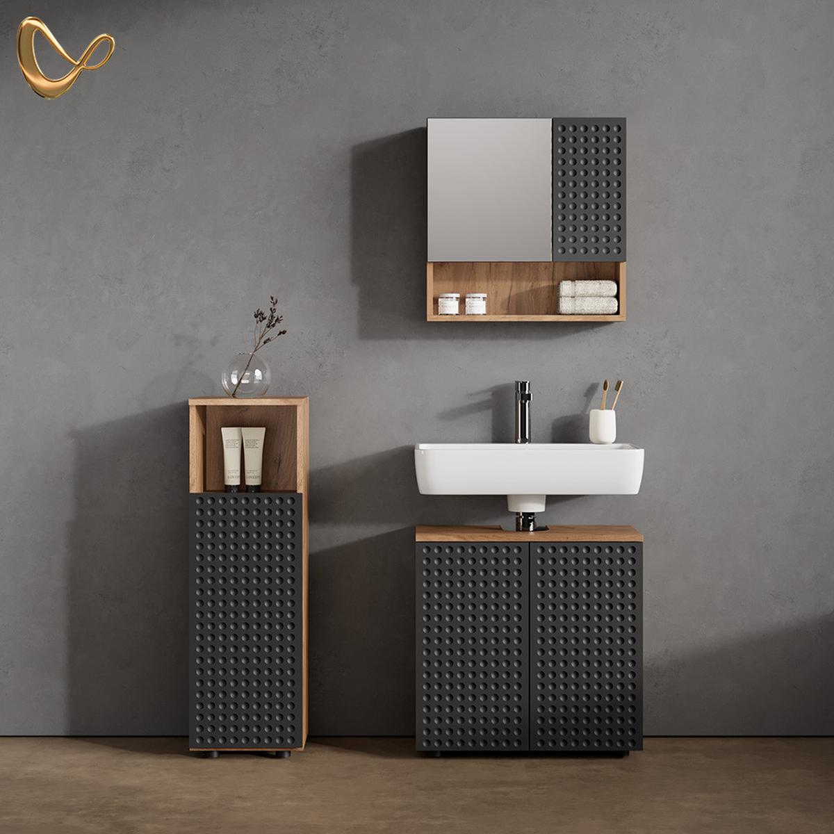 BADMÖBEL-SET Ronco Anthrazit gepunktet 3 Teile - Anthrazit, Holzwerkstoff (60/59/30cm) - Livinity®