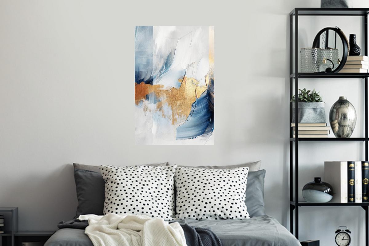 WANDTATTOO Gold - Blau - Aquarell - Kunst - Modern Wandbild 40x60 cm - Hellblau, Kunststoff (40/60/0.1cm) - MuchoWow