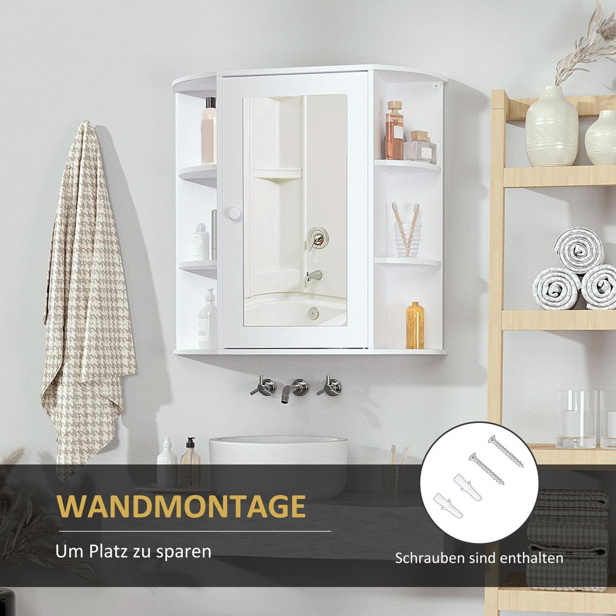 SPIEGELSCHRANK, MDF, Weiß, 66 x 17 x 63 cm - Weiß, Metall (66/63/17cm) - HOMCOM