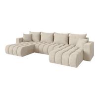 WOHNLANDSCHAFT mit Schlaffunktion und Bettkasten MILA-U-v1 378x194x86 Creme Velours - Creme/Schwarz, Holzwerkstoff/Kunststoff (378/86/194cm) - ALTDECOR