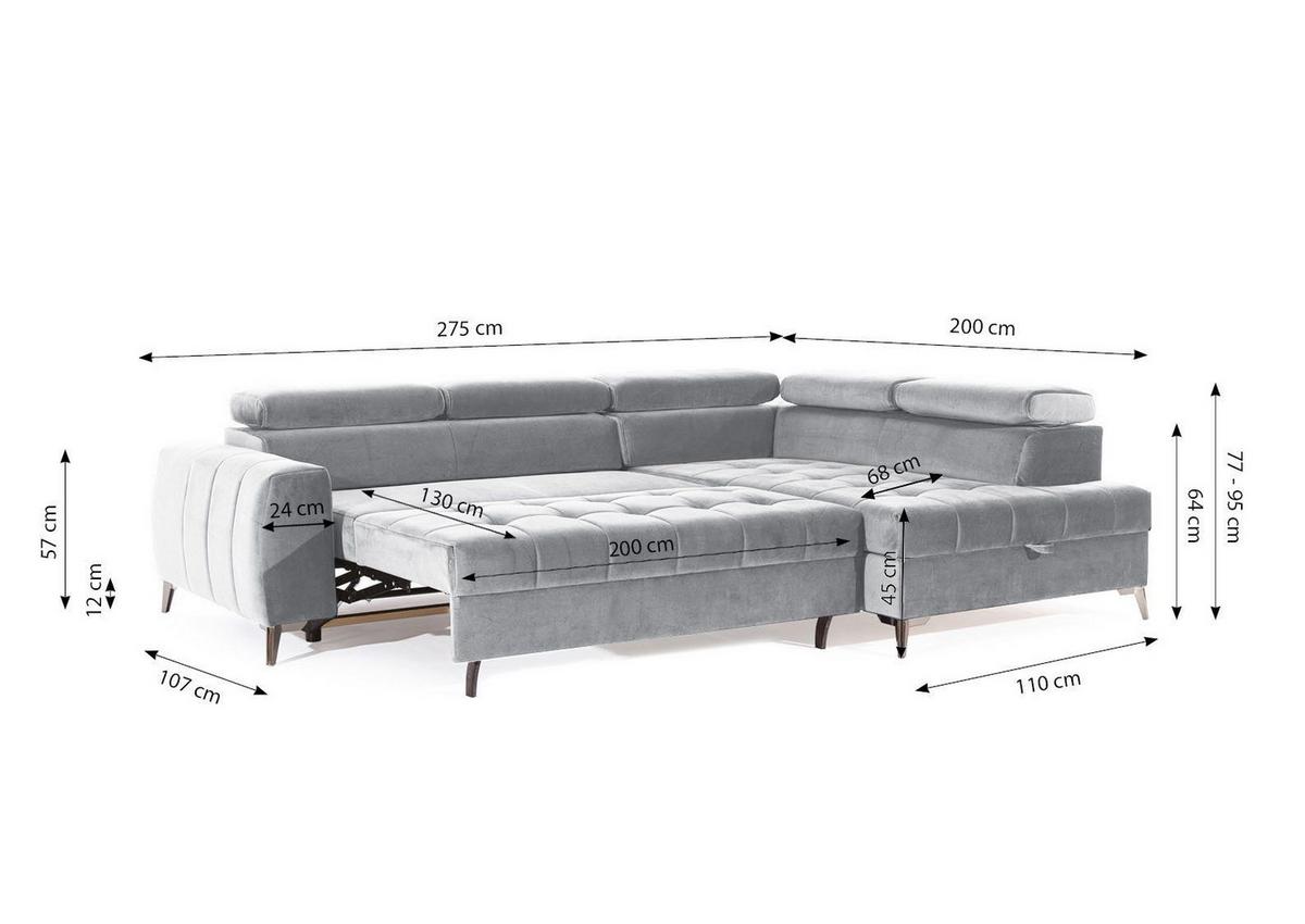 ECKSOFA Schlafsofa Agnesa In Salvador - Hellgrau, Holzwerkstoff/Textil (275/200cm) - Fun Möbel