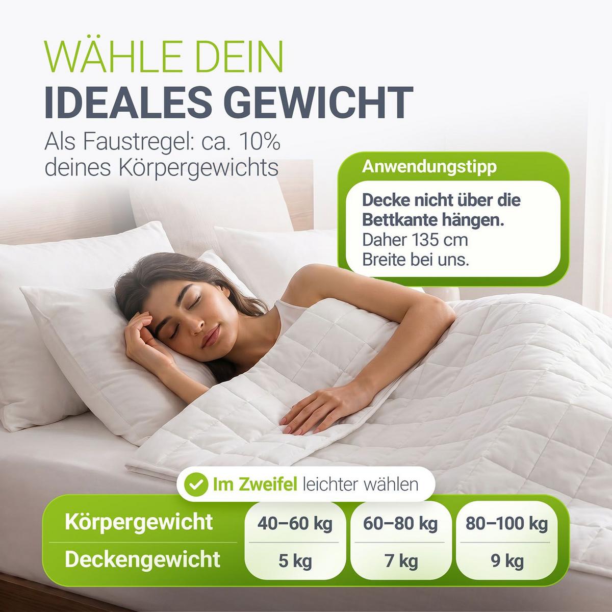 GEWICHTSDECKE Anti Stress Bettdecke 135x200 cm 9 kg - Weiß, Textil (135/200cm) - Juskys