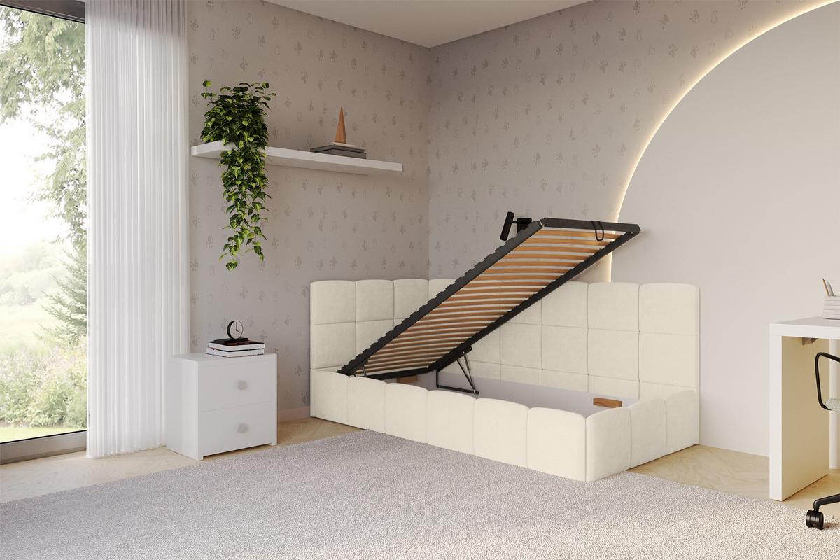 EINZELBETT Jugendbett mit Bettkasten Rechts, mit Matratze - LIVY 80x200 Beige - Cappuccino, Holzwerkstoff/Textil (80/200cm) - ALTDECOR
