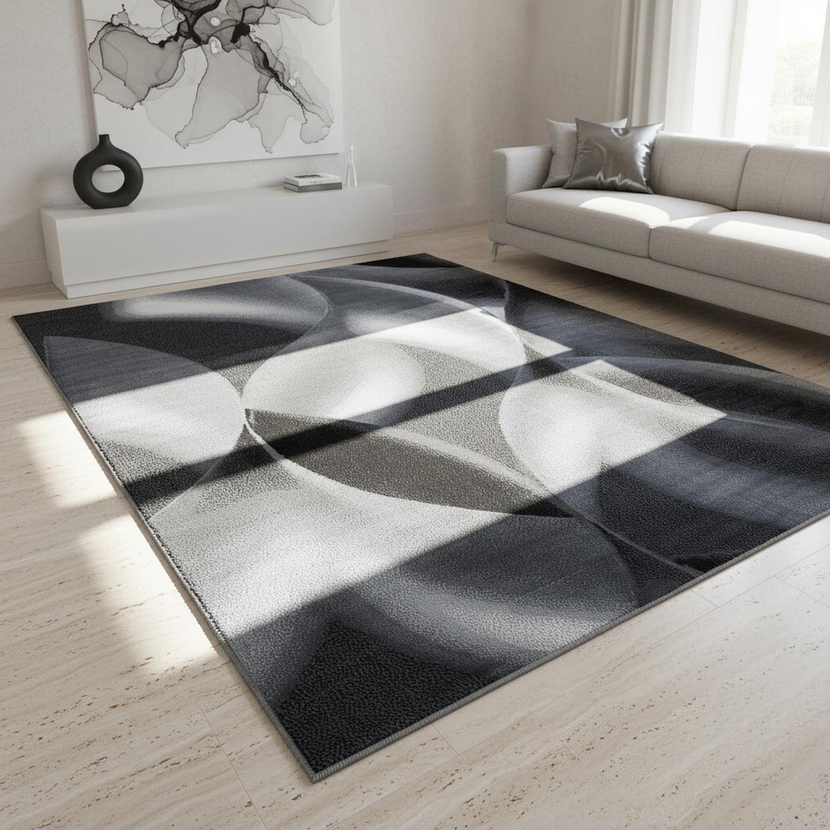 TEPPICH Kurzflor INN in Schwarz, mit abstraktem Wellenmuster, 140 x 200 cm - Schwarz, Textil (200/140cm) - KADIMA DESIGN