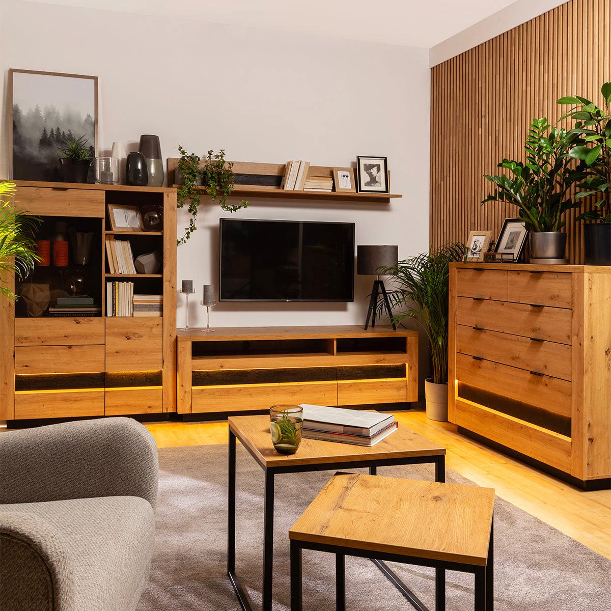 TV-MÖBEL Glenn Holz und Schwarz - Braun, Holzwerkstoff (161/53/48cm) - Petits-meubles