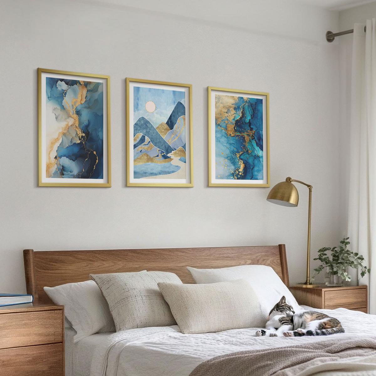 BILDER SET 3er Set - 40x60 cm Goldrahmen - Abstrakte Muster der Blue Mountains - Goldfarben, Kunststoff (40/60cm) - TULUP