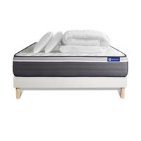 BETT Actiflex plus Taschenfederkern und Memory-Schaum 140 x 200 cm h4 - Kit Bettgestell Weiß - Mit Kissen und Bettdecke - Beige/Weiß, Karton/Holz (140/200cm) - ACTISOM