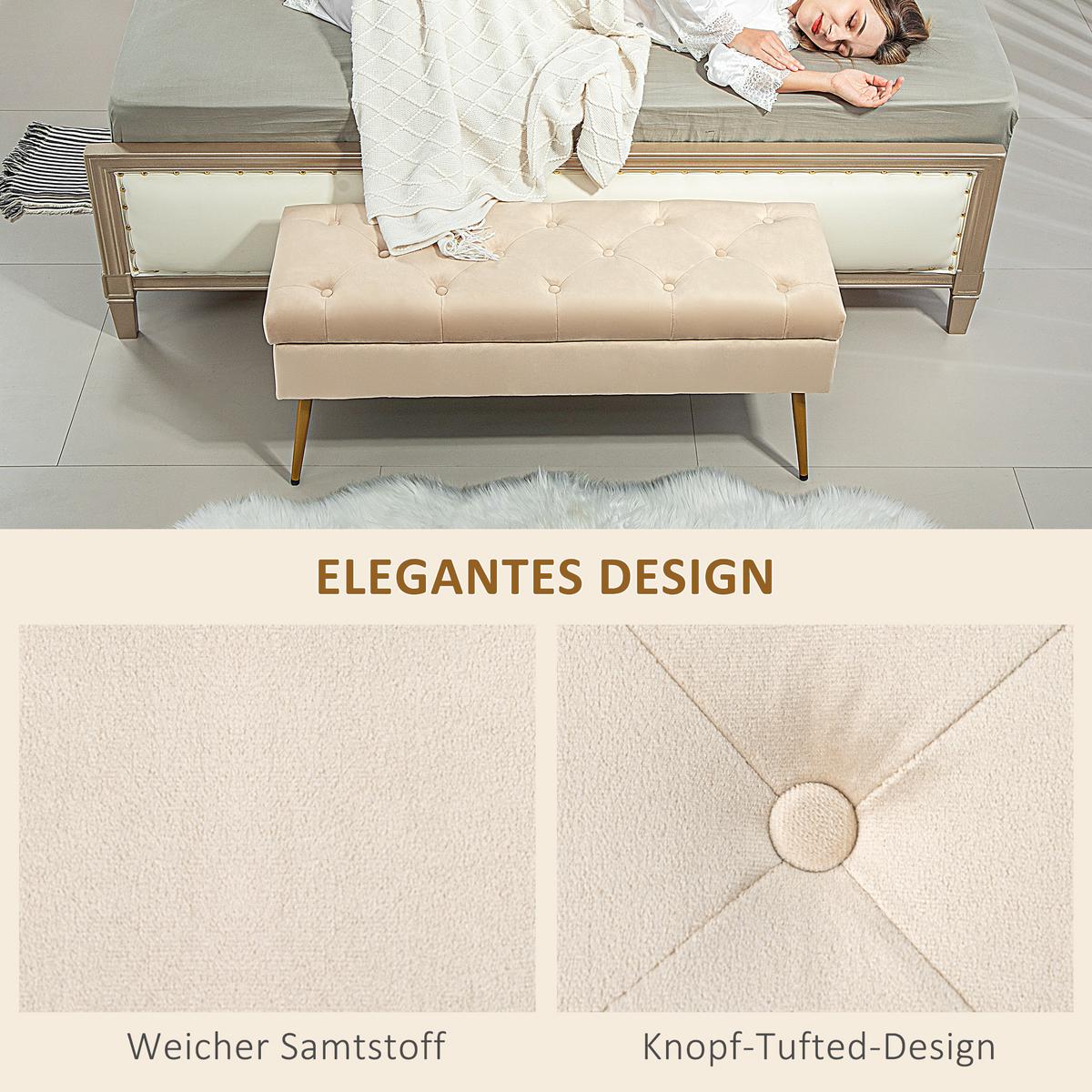 TRUHENBANK mit Samtoptik für Flur Metall Beige - Beige, Kunststoff (35/43/102cm) - HOMCOM