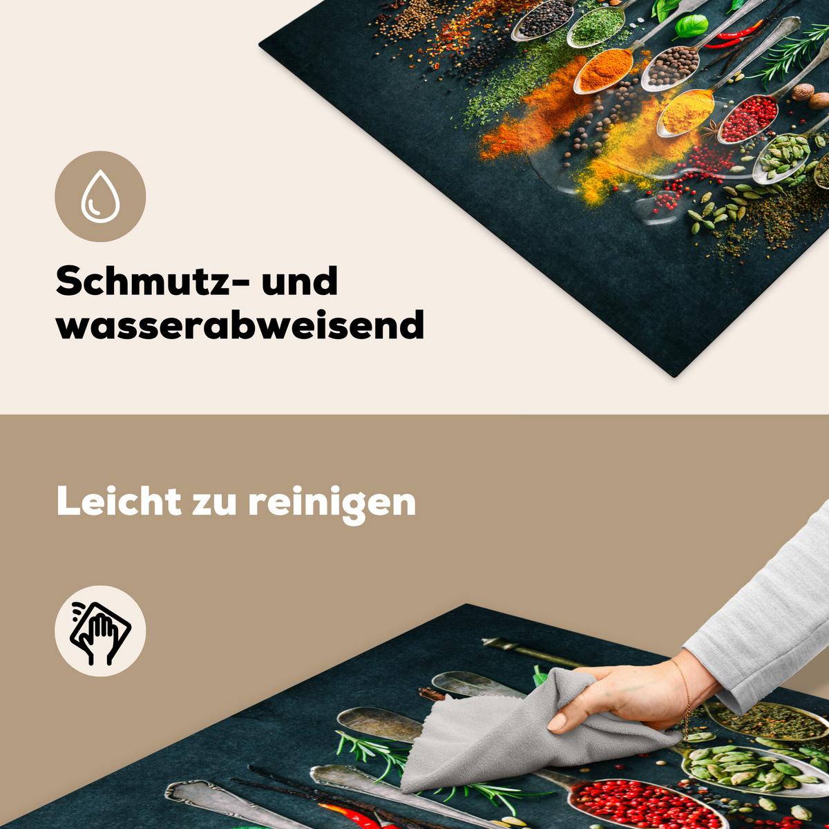 HERDABDECKPLATTE Kräuter - Gewürze - Löffel Induktionsmatte 77x59 cm - Multicolor, Kunststoff (77/59/0.2cm) - MuchoWow