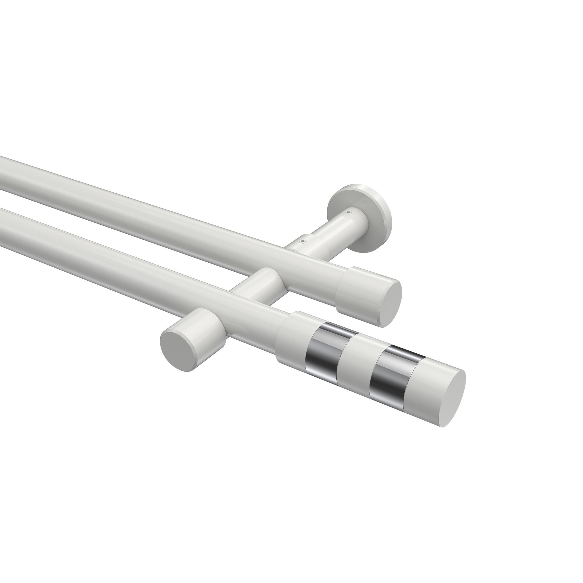 GARDINENSTANGE Prestige Mavell 540 cm (geteilt in 3 x 180 cm), 2-läufig (ohne Ringe), 20 mm Ø Weiß - Chromfarben/Weiß, Metall (540cm) - INTERDECO