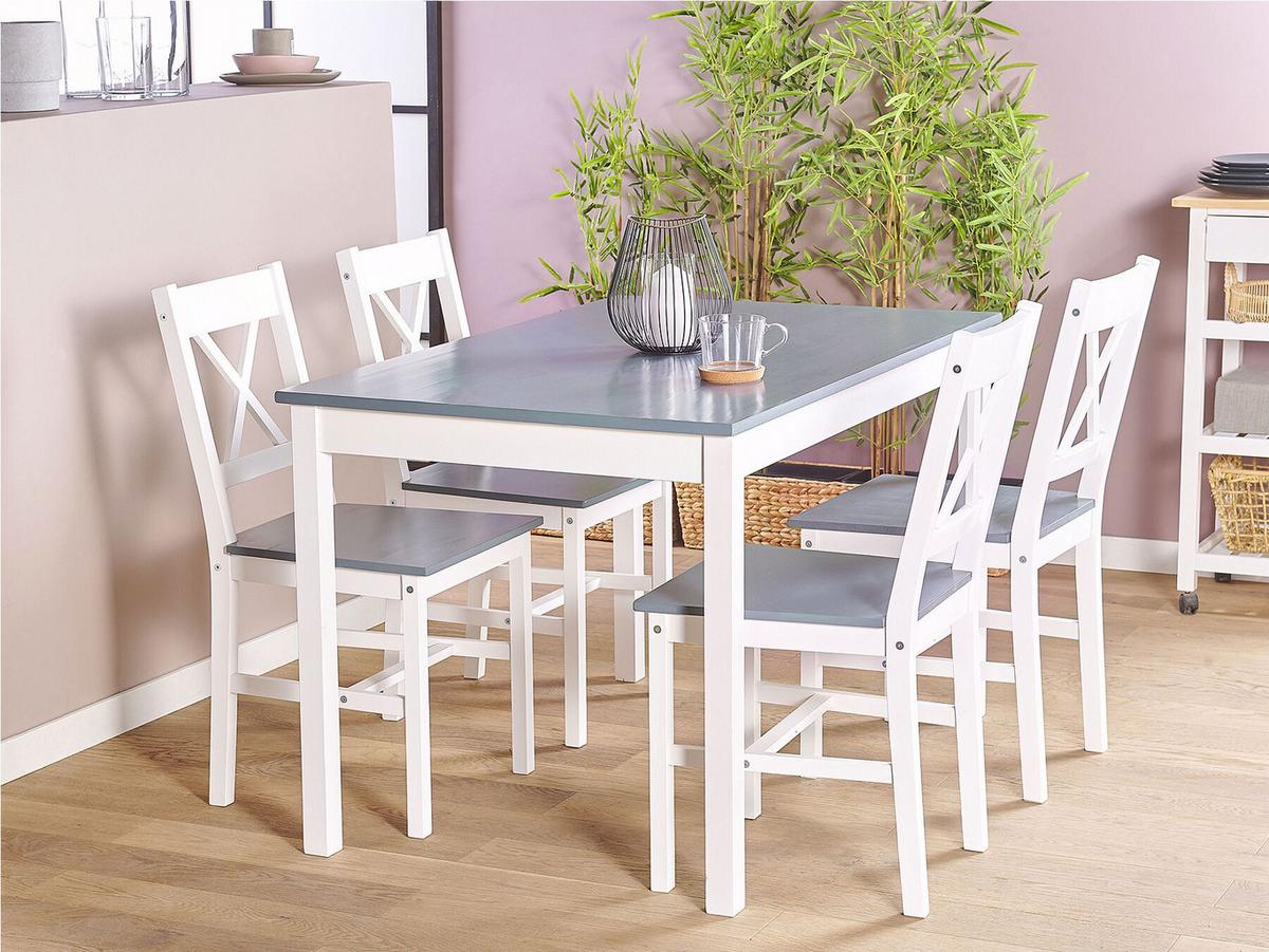ESSGRUPPE Weiß, Grau Holz 4-Sitzer 120/75 cm Moana - Weiß, Holz (118/85/75cm) - Beliani
