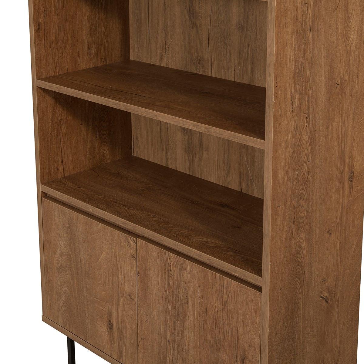 REGAL mit 3 Regalböden und 2 Türen, Nussbaumdekor, H182 cm - Rea - Nussbaumfarben, Holzwerkstoff (36/182/11cm) - Calicosy