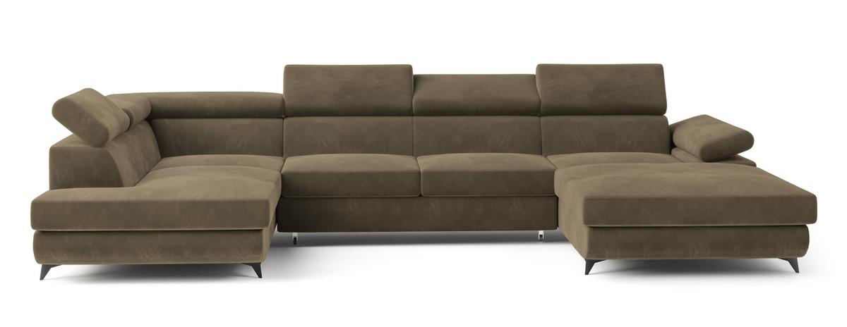 WOHNLANDSCHAFT RUBANO L-S Beige Velours-Stoff mit Schlaffunktion - Beige, Holz (339/89/190cm) - MASSENO