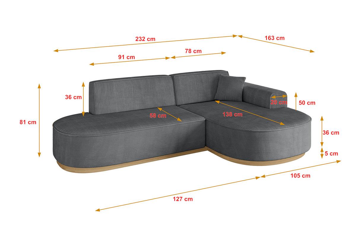 ECKSOFA Ottomane Rechts MARI-L1-v2 - 243x171x83 cm Dunkelgrau Cord - Dunkelgrau, Holzwerkstoff/Textil (171/243cm) - ALTDECOR