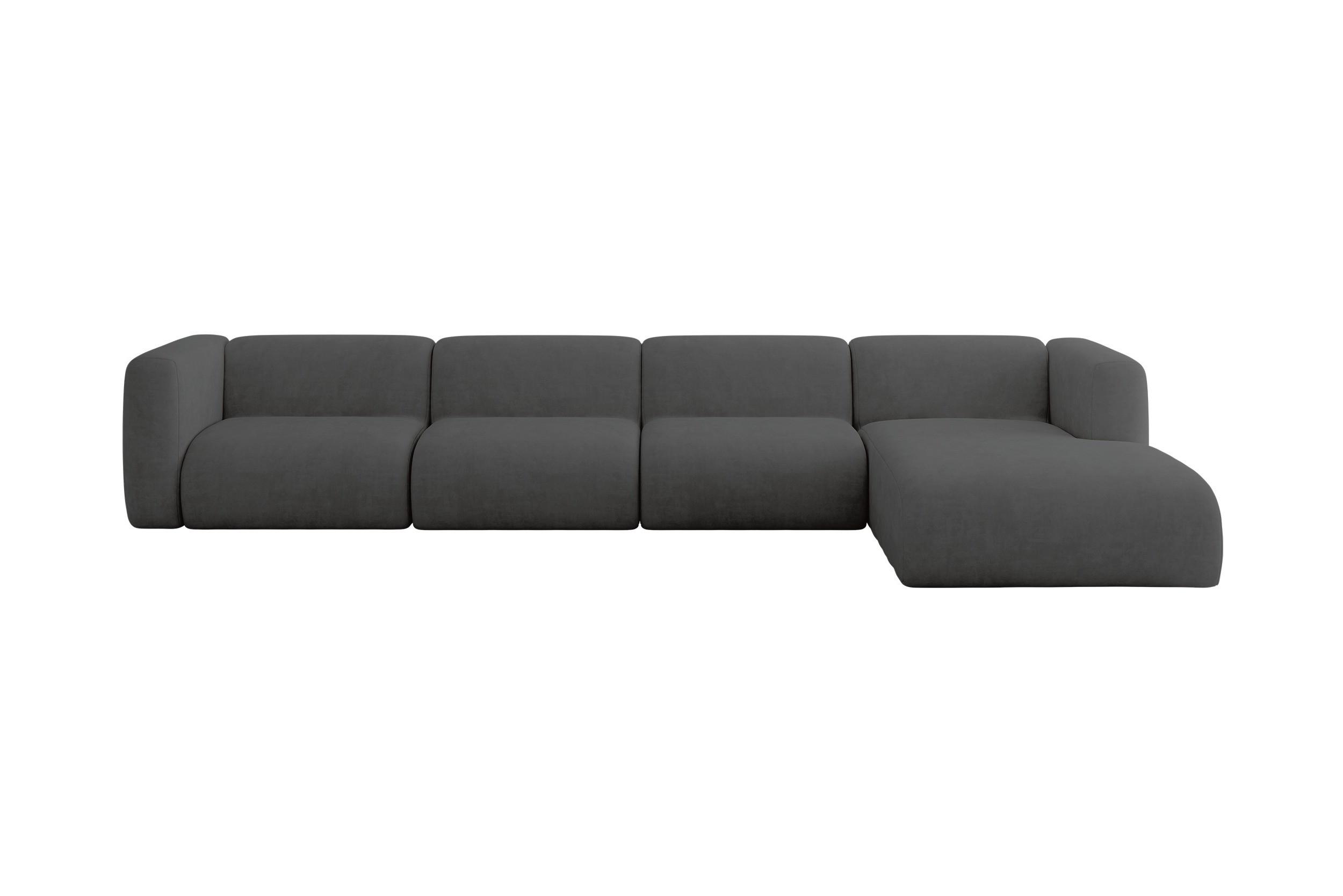 ECKSOFA Ottomane Rechts MIRA-L3 409x179x70 Dunkelgrau Velours - Dunkelgrau/Schwarz, Holzwerkstoff/Kunststoff (409/179cm) - ALTDECOR