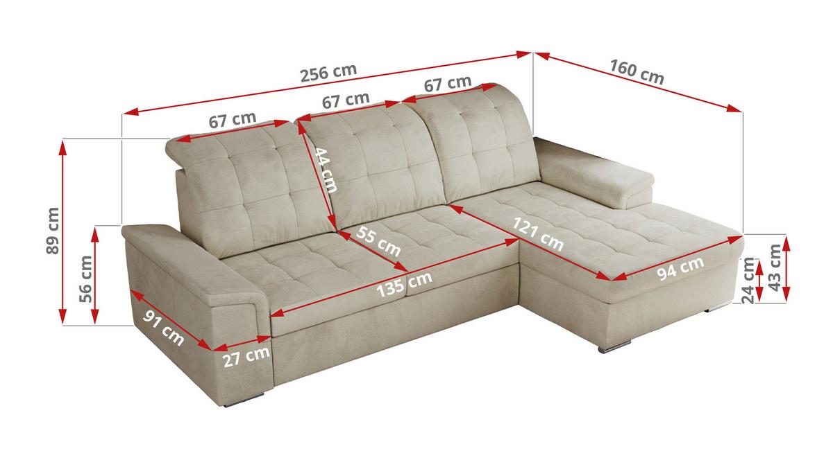 ECKSOFA MADRITO L - Beige Velorus - Links - Beige/Silberfarben, Textil/Metall (160/256cm)