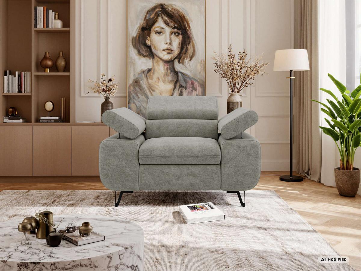 SESSEL PETER 1 - Grau Stukture - Graphitfarben/Schwarz, Textil/Metall (126/76/99cm) - MKS