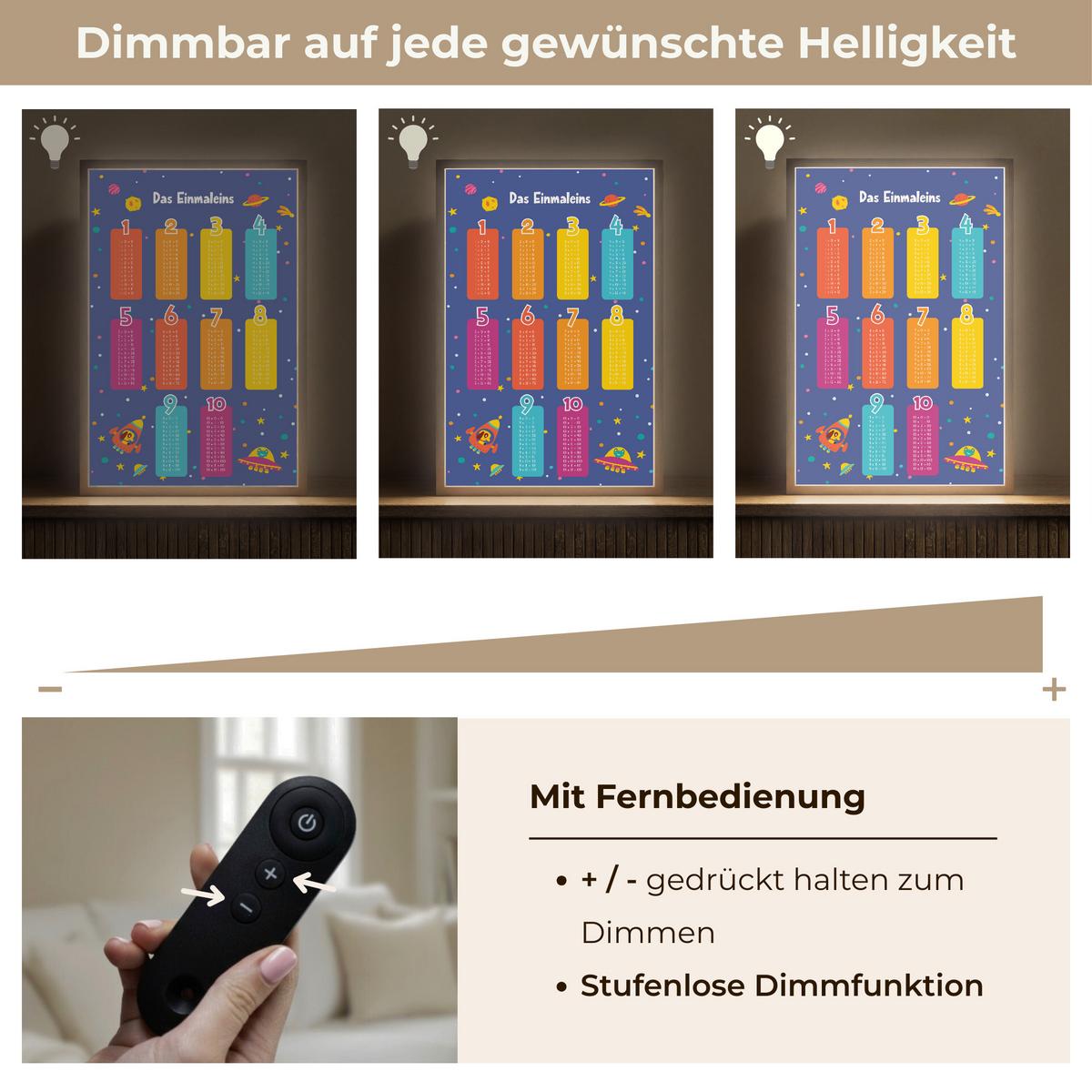 NACHTTISCHLAMPE MIT AKKU Pädagogisch - Rechnen lernen - Raum - Einmaleins 40x60 cm - Dunkelblau, Holzwerkstoff (8/40/60cm) - OnlyWow