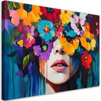 LEINWANDBILD Frau mit Blumen auf dem Kopf 120x80cm - Multicolor, Textil (120/80cm) - Feeby