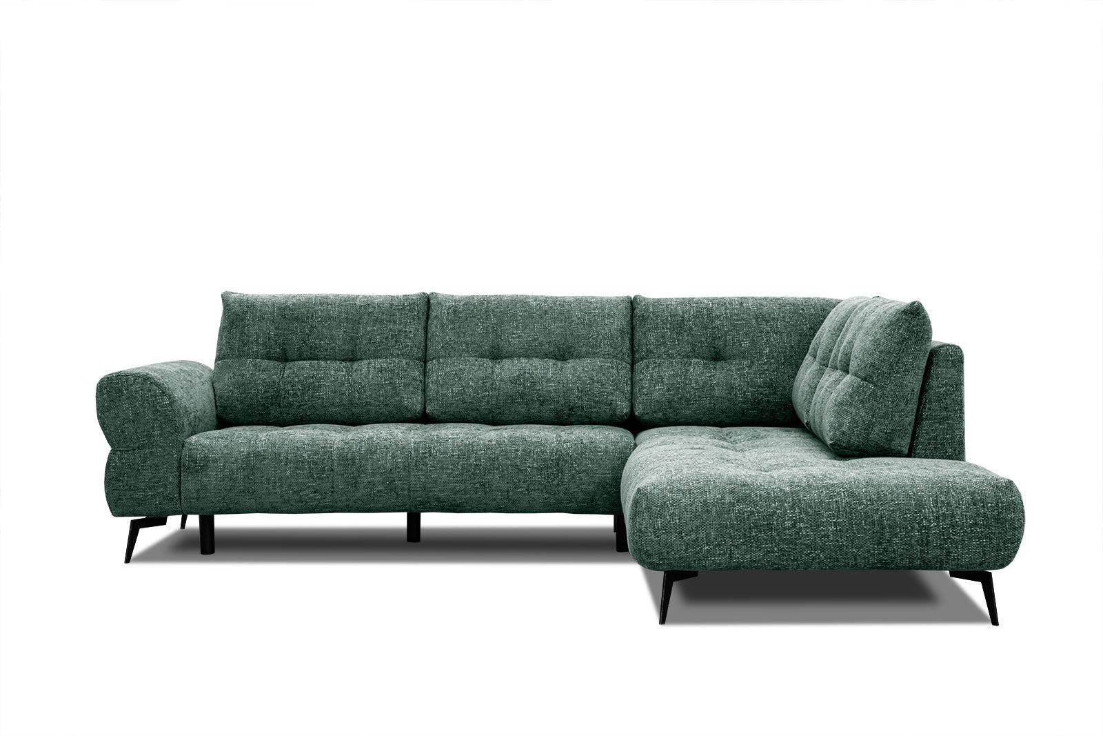 ECKSOFA SALVINI 5-Sitzer, smaragdgrün - Smaragdgrün/Schwarz, Holzwerkstoff/Textil (292/158cm) - Wozimo