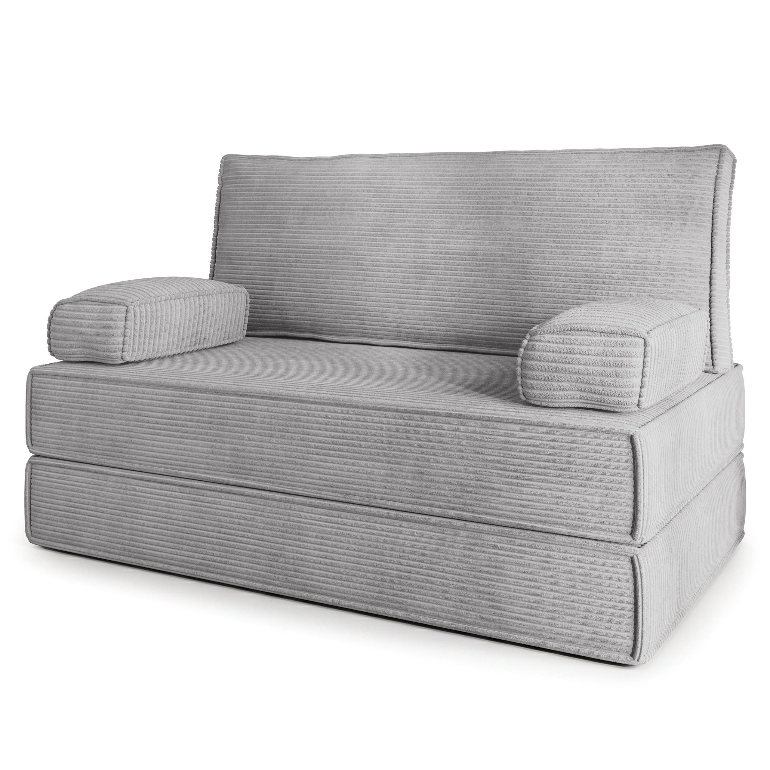 BETTSOFA LADIA aus Schaumstoff Kordstoff Hellgrau Schlaffunktion - Hellgrau, Textil (140/86/60cm) - MASSENO