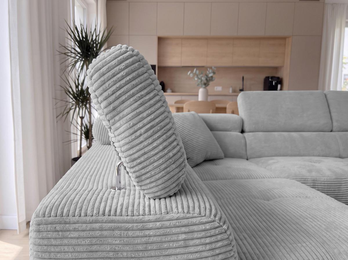 ECKSOFA L Form Konak Hellgrau 276/201/90 cm Links mit Schlaffunktion - Silberfarben/Hellgrau, Textil/Metall (203/276cm) - AX Living