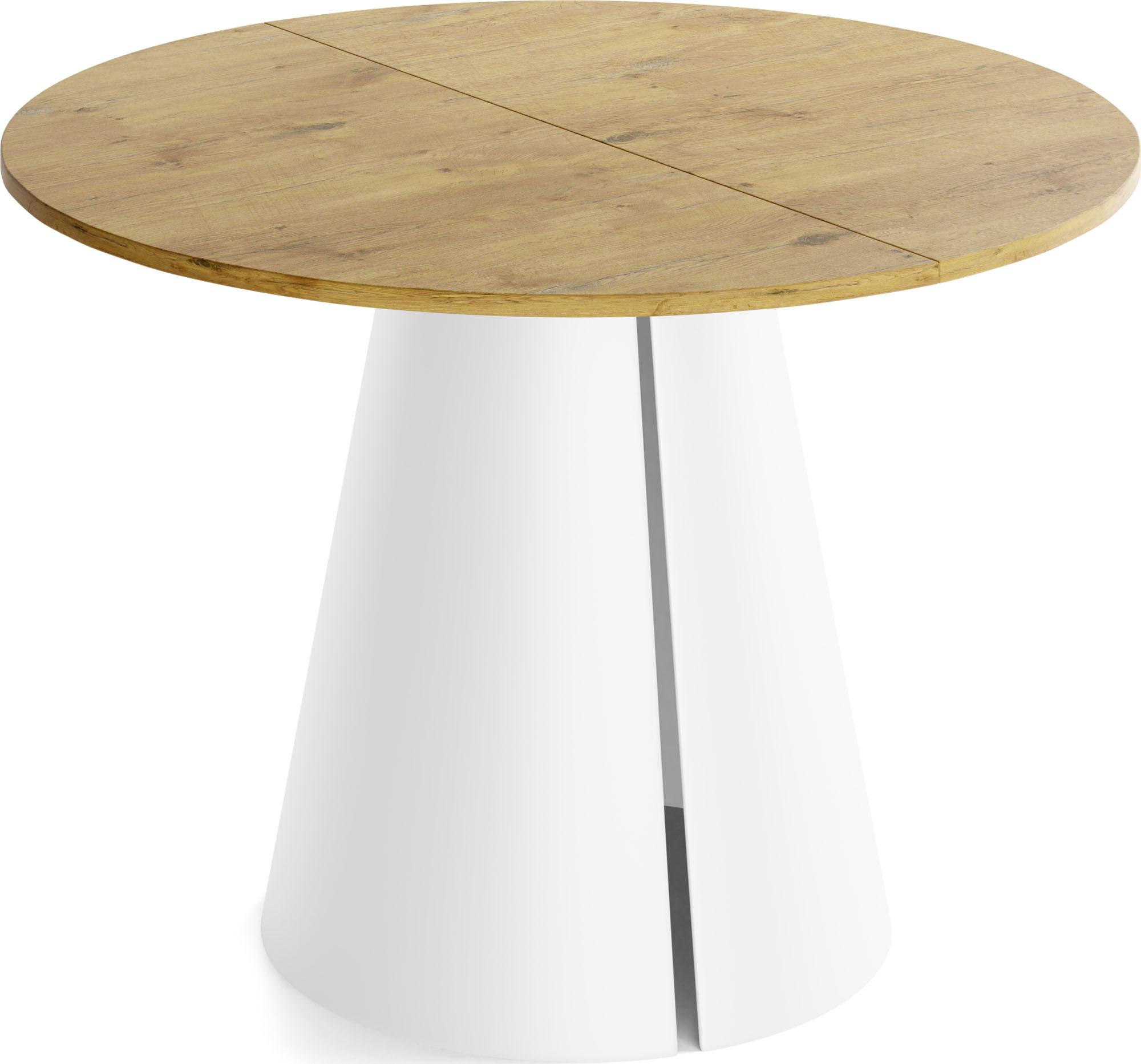 ESSTISCH Lamio runder ausziehbarer, Eiche Hell Braun 120-200/120/76 cm - Eichefarben/Weiß, Holzwerkstoff/Metall (120/196/76cm) - WFL GROUP