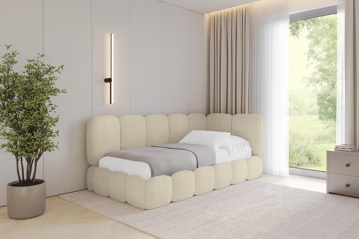 EINZELLBETT Jugendbett mit Bettkasten, Links - AVRY 80x200 Beige - Beige, Holzwerkstoff/Textil (80/200cm) - ALTDECOR