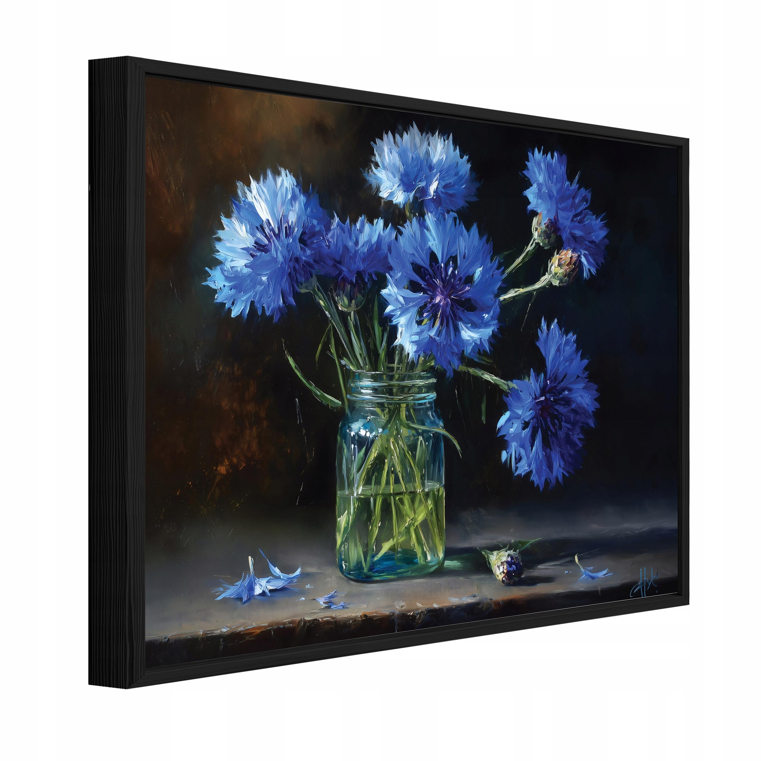 BILDER mit Rahmen Blumen in einer Vase Vintage Blau 100x70 cm - Multicolor, Holzwerkstoff (100/70cm) - Wallarena