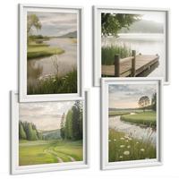 BILDER SET 4er Set - 50x50 cm & 40x60 cm Weißer Rahmen - Sommerlandschaften Flusswiese - Weiß, Kunststoff (50/50cm) - TULUP