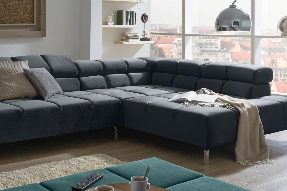 ECKSOFA NELSON Schwarz Velvet - Silberfarben/Schwarz, Textil (321/216cm) - KAWOLA