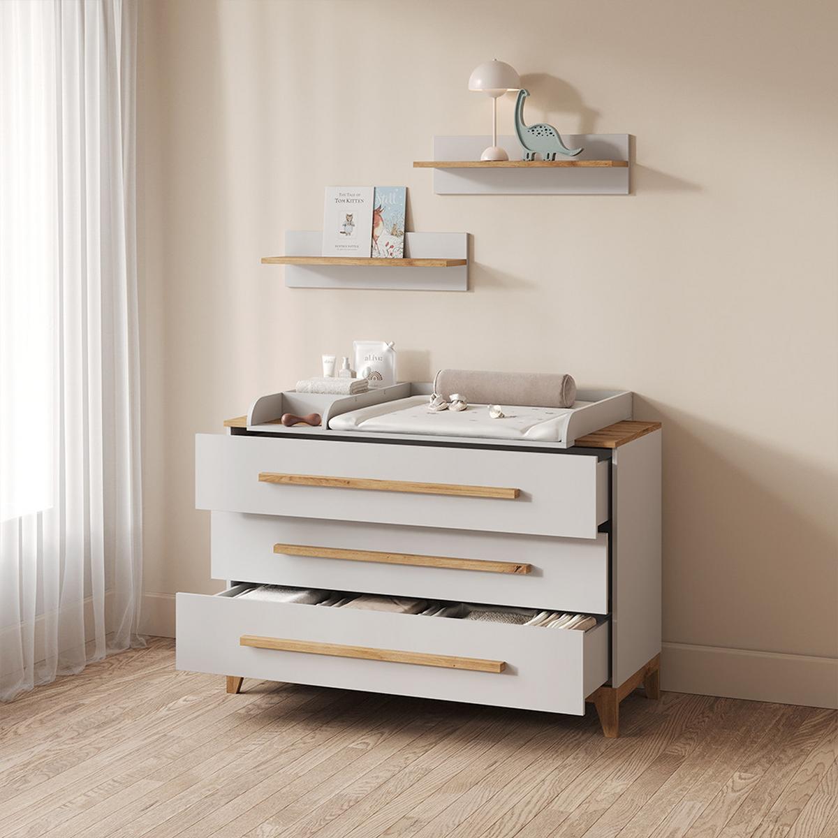 WICKELKOMMODE Mailo Weiß/Artisan XL mit 3 Schubladen - Weiß/Eiche Artisan, Holzwerkstoff (133/98/70cm) - Livinity®