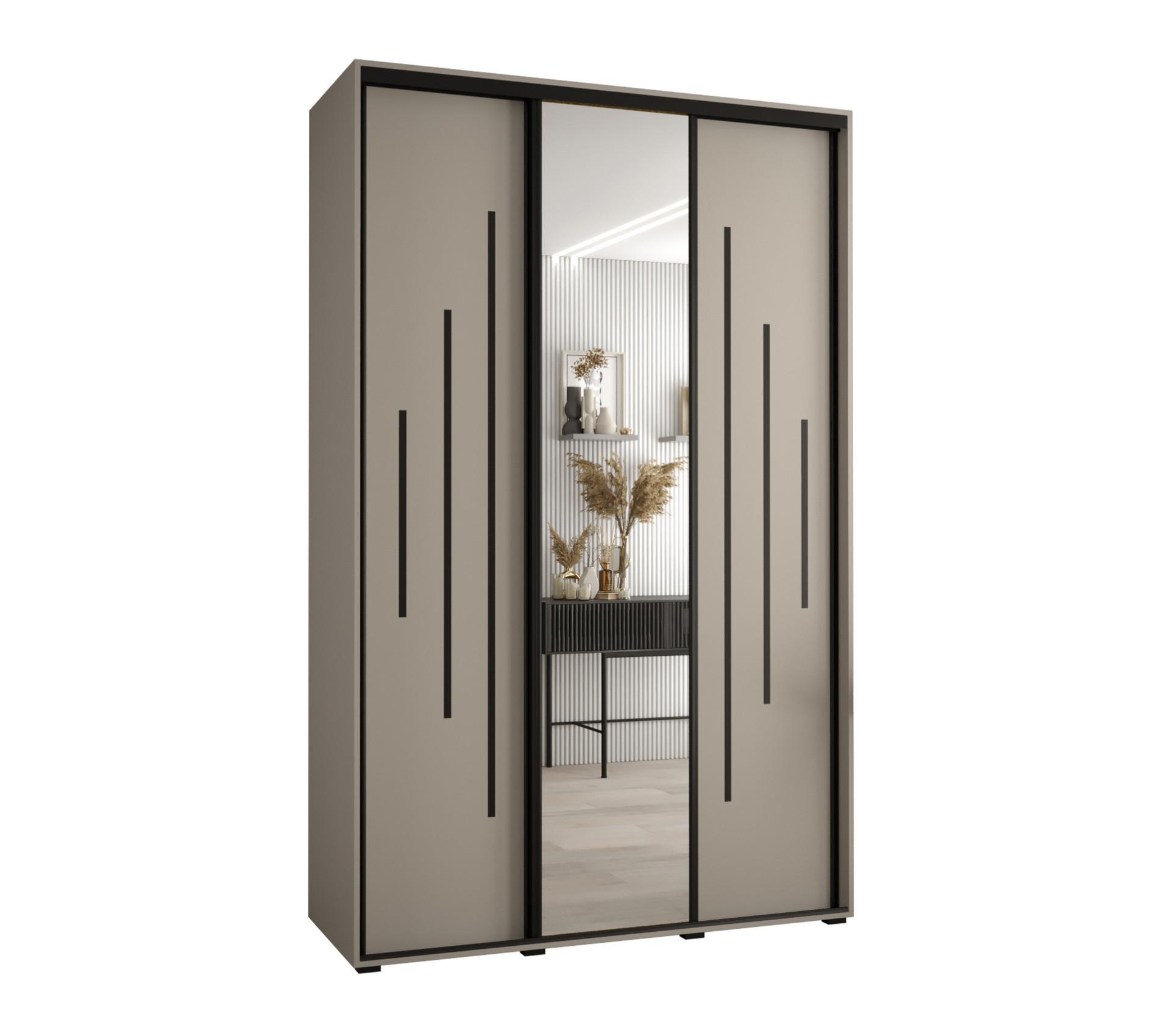 SCHWEBETÜRENSCHRANK 235,2/160/45 3-türig - Kaschmir/Schwarz, Holz/Metall (160/235.2/45cm) - MÖBEL KRYSPOL