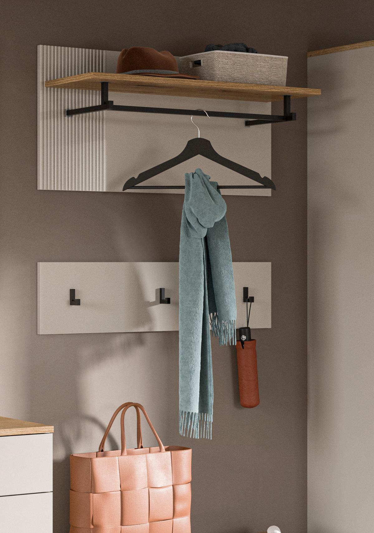 GARDEROBENPANEEL Kaschmir Sand und Eiche Evoke, Wandgarderobe Set 2-teilig 80 cm - Kaschmir/Eichefarben, Holzwerkstoff/Metall (80/80/28cm) - Inn.Furn