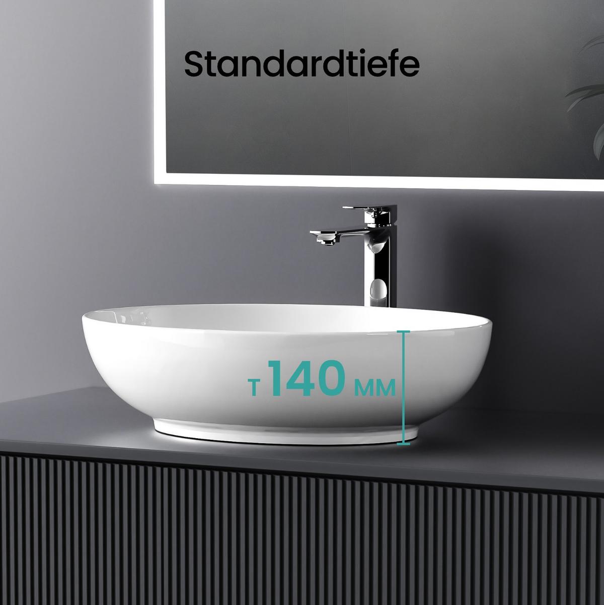 WASCHBECKEN Oval Keramik Weiß Glänzend 52 / 39 / 14 cm - Weiß, Keramik (52/13/39.5cm) - EMKE