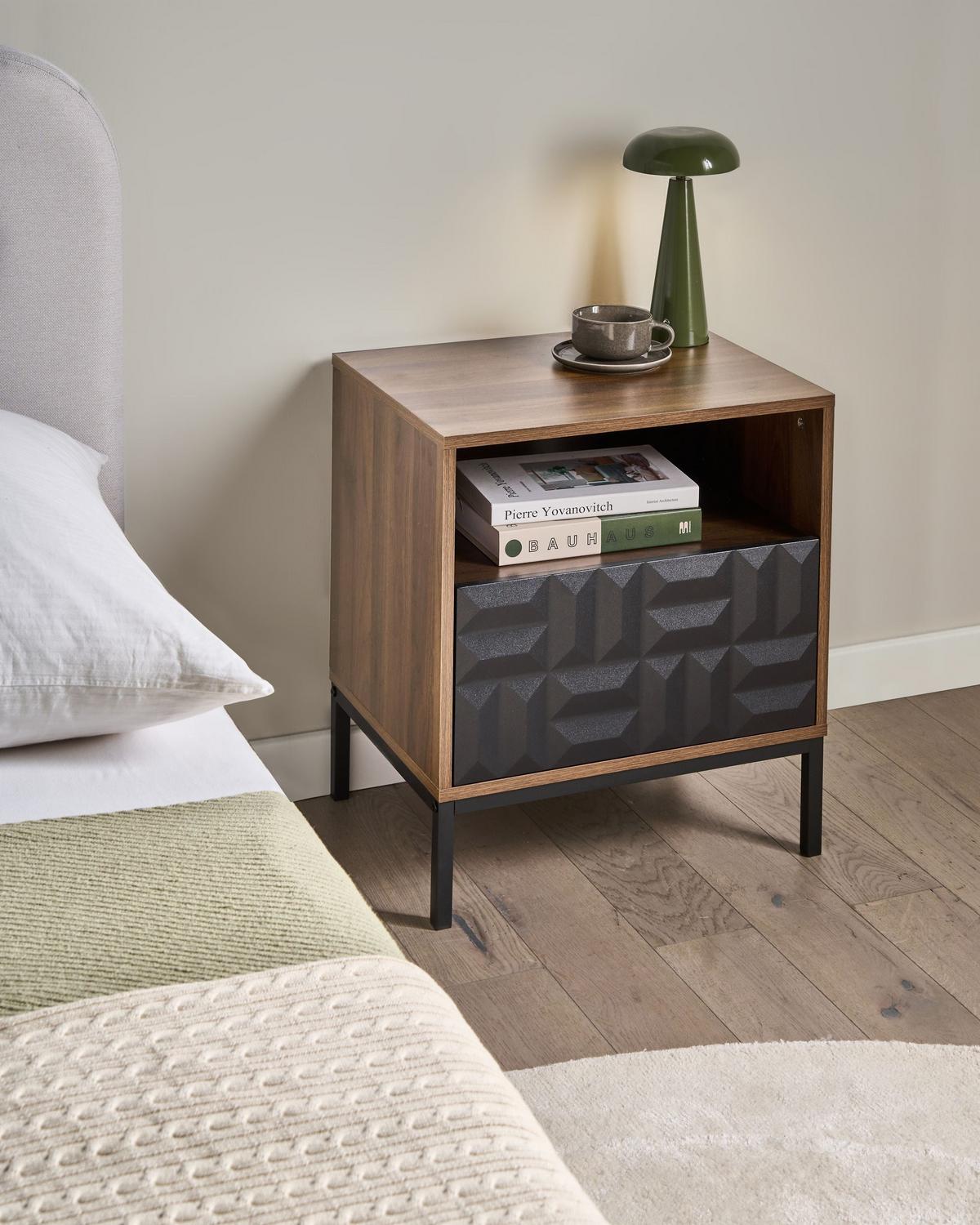 NACHTTISCH mit 1 Schublade Dunkelbraun Caraquet - Dunkelbraun, Holzwerkstoff (40/50/60cm) - Beliani