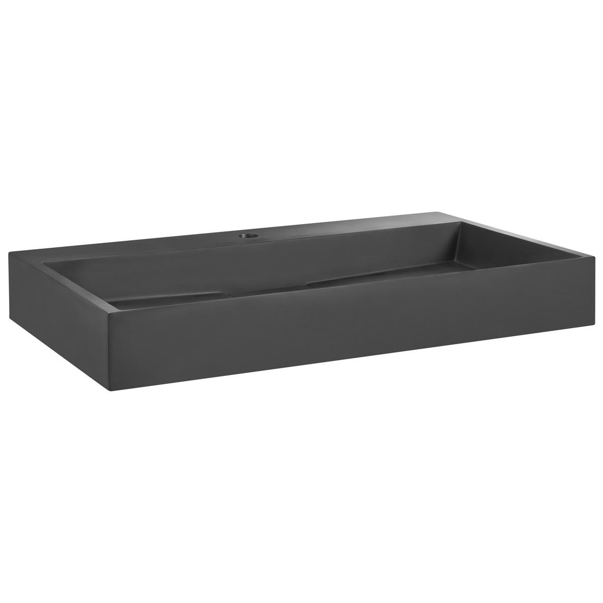 HÄNGEWASCHBECKEN Schwarz 80/46 cm Mineralguss Quenko - Schwarz, Naturmaterialen (80/12/46cm) - Beliani