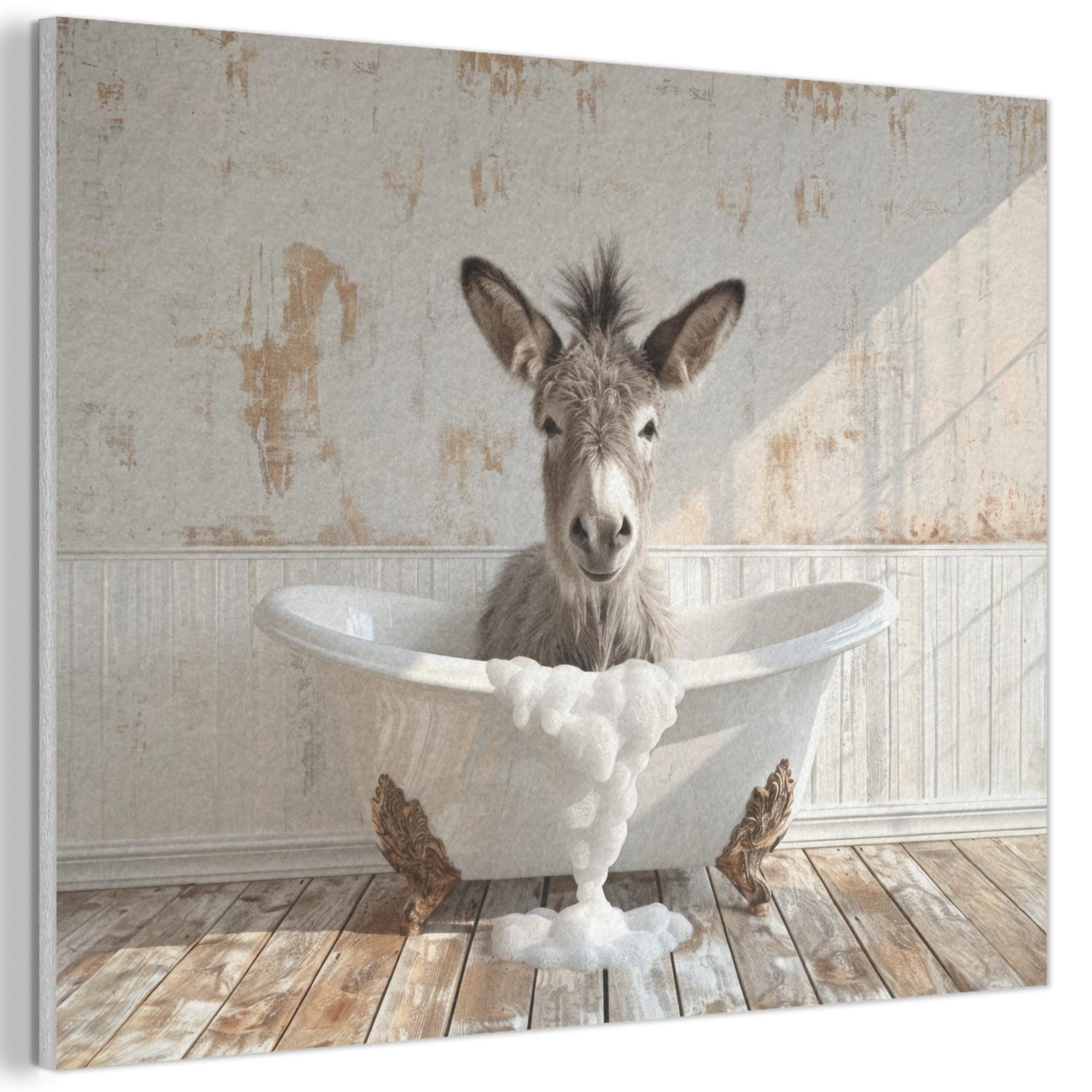 AKUSTIKBILD Esel - Tiere - Badewanne - Schaumstoff Gemälde 80x60 cm - Weiß, Kunststoff (80/60/0.9cm) - MuchoWow